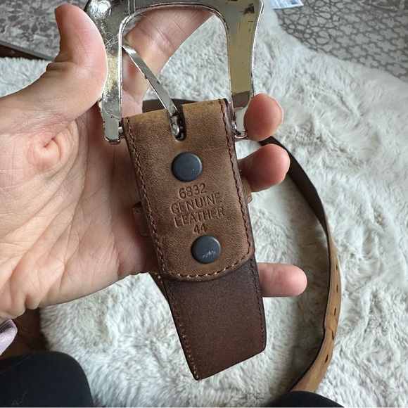 3-D Western Men’s 44 Brown Leather Studded Braided Belt Silver Buckle - Picture 7 of 9